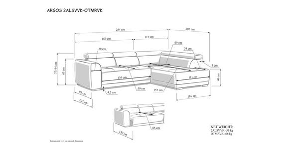 ECKSOFA  in Struktur Hellgrau  284/205 cm  - Hellgrau/Schwarz, Design, Kunststoff/Textil (284/205cm) - Xora