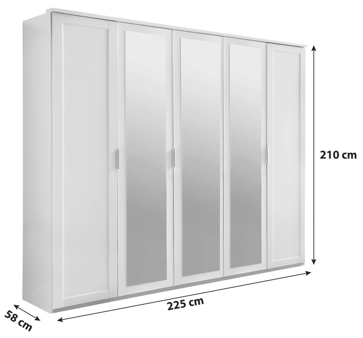 ŠATNÍ SKŘÍŇ SE ZRCADLEM, bílá, 225/210/58 cm - bílá/barvy stříbra, Konvenční, kompozitní dřevo/sklo (225/210/58cm) - MID.YOU