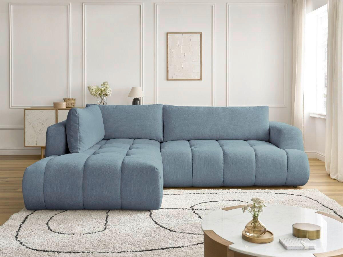 ECKSCHLAFSOFA FUJI Leinenoptik Hellblau  inkl.  - Schwarz/Hellblau, MODERN, Kunststoff/Textil (204/282cm)