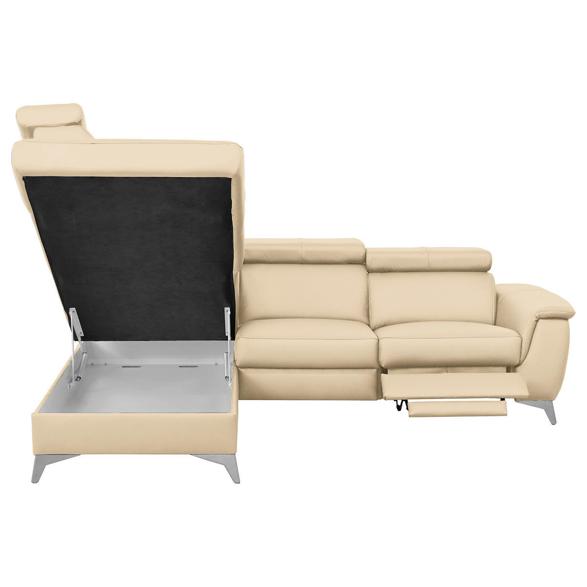 ECKSOFA Beige Echtleder Lederlook  - Chromfarben/Beige, Design, Leder/Textil (197/257cm) - Livetastic