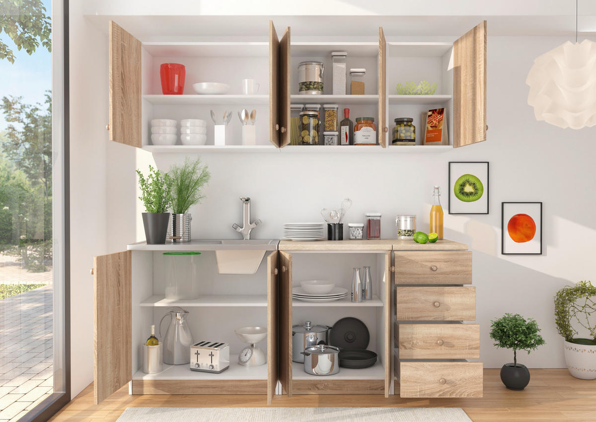 BLOK KUHINJA BEZ APARATA  bela, sonoma hrast  - sonoma hrast/boja hrasta, Konvencionalno, pločasti materijal/plastika (180cm)