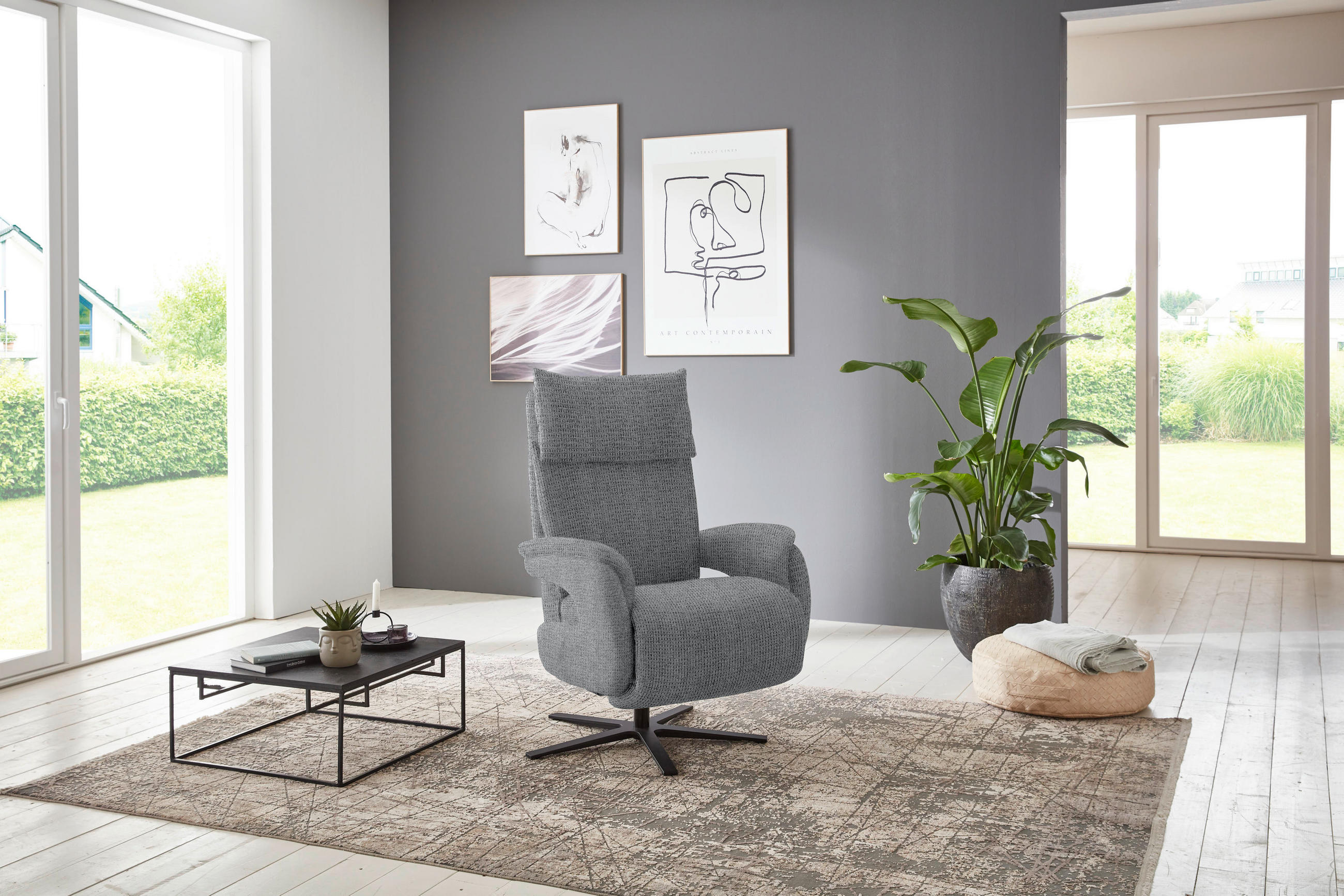 FERNSEHSESSEL in Struktur Anthrazit  - Anthrazit/Schwarz, MODERN, Textil/Metall (73/113-117/85cm) - Cantus