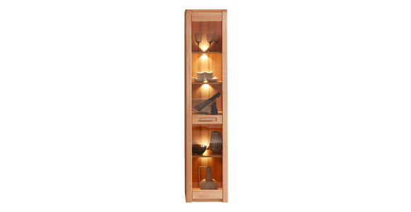 VITRINE in massiv Kernbuche Kernbuche  - Edelstahlfarben/Kernbuche, Natur, Glas/Holz (43/203/40cm) - Carryhome