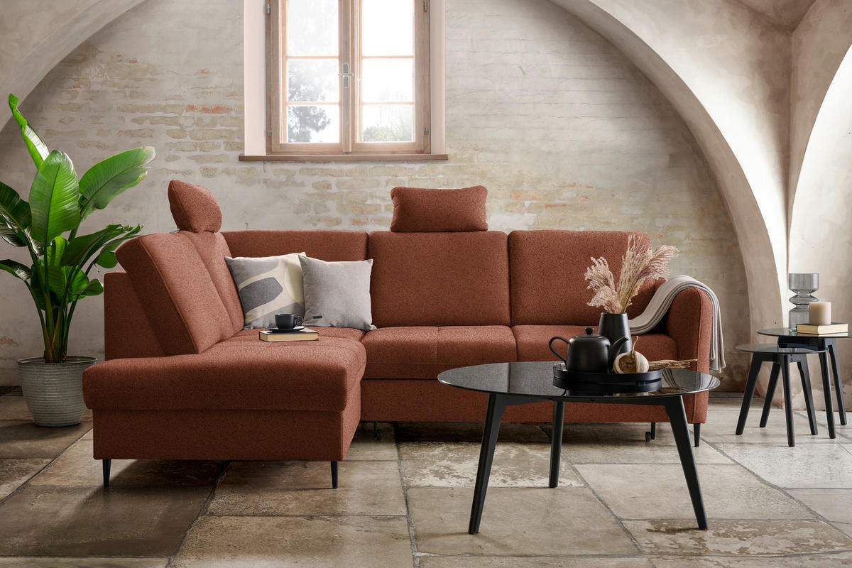 SAROKKANAPÉ textil rozsdavörös  - fekete/rozsdavörös, Modern, textil/fa (184/241cm) - Hom`in