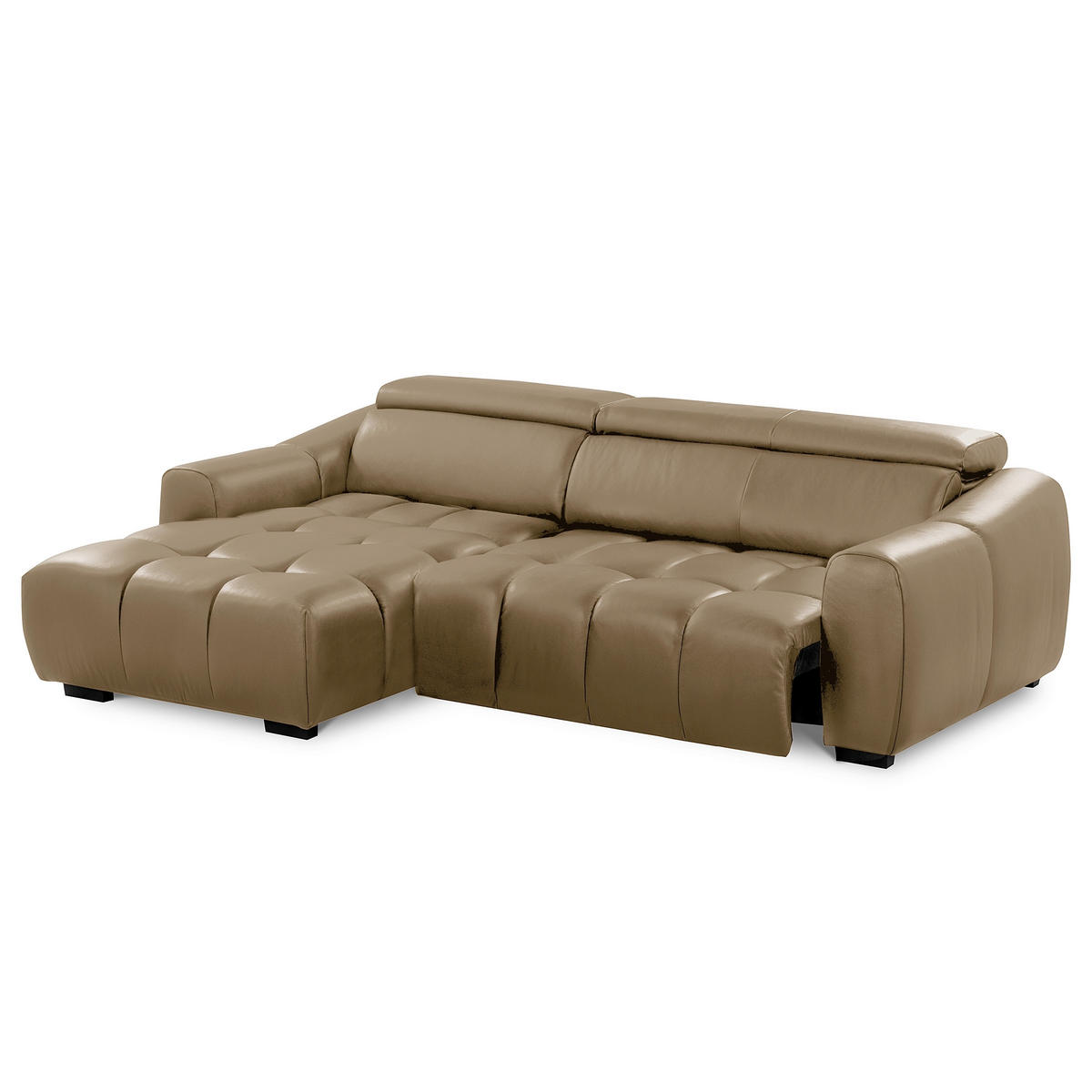 ECKSOFA AVEIRO Mokka Echtleder Bettkasten, Kopfteilverstellung, Sitzvorzug  - Schwarz/Mokka, Design, Leder/Kunststoff (177/274cm) - Livetastic