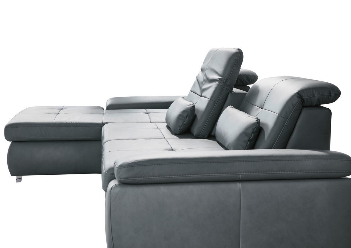 ECKSOFA in Echtleder Grau  - Alufarben/Grau, Design, Leder/Metall (195/309cm) - Beldomo Premium