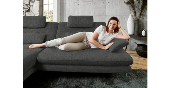 ECKSOFA in Velours Dunkelgrau 184/284 cm - Dunkelgrau/Schwarz, Design, Textil/Metall (184/284cm) - Dieter Knoll