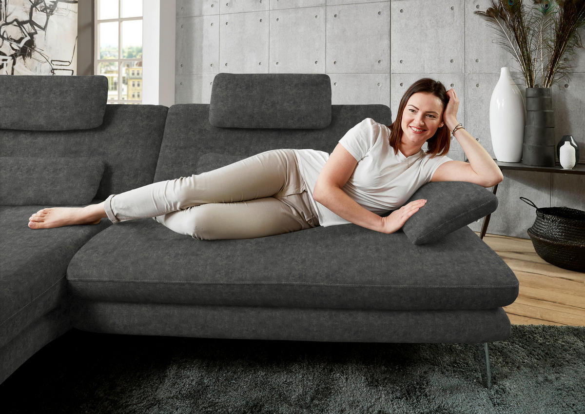 ECKSOFA in Velours Dunkelgrau  184/284 cm  - Dunkelgrau/Schwarz, Design, Textil/Metall (184/284cm) - Dieter Knoll
