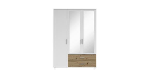 KLEIDERSCHRANK in Weiß, Eiche Artisan - Alufarben/Weiß, KONVENTIONELL, Glas/Holzwerkstoff (125/190/51cm) - Carryhome
