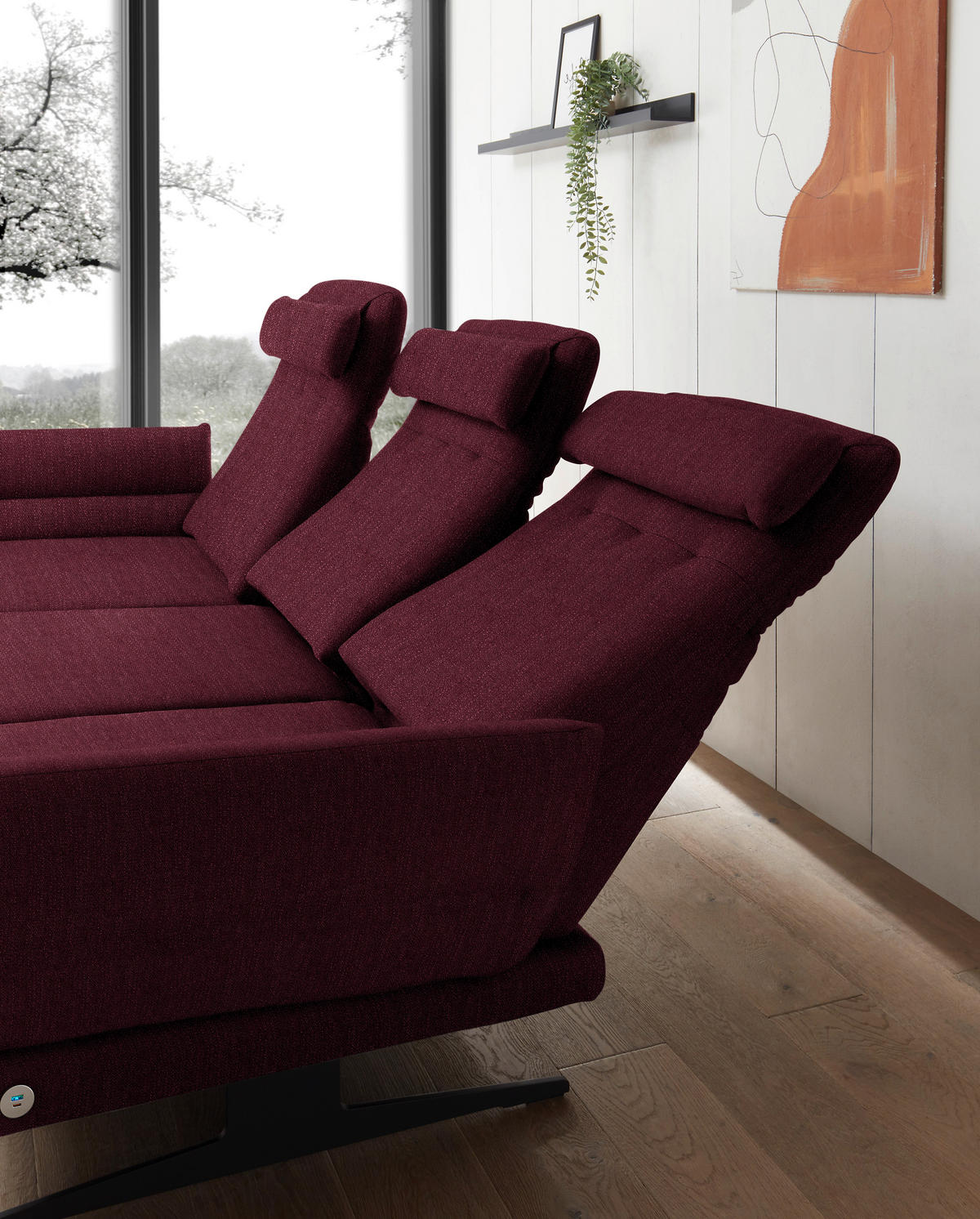 ECKSOFA in Flachgewebe Weinrot  - Weinrot/Schwarz, Design, Textil/Metall (176-217/279-327cm) - Dieter Knoll