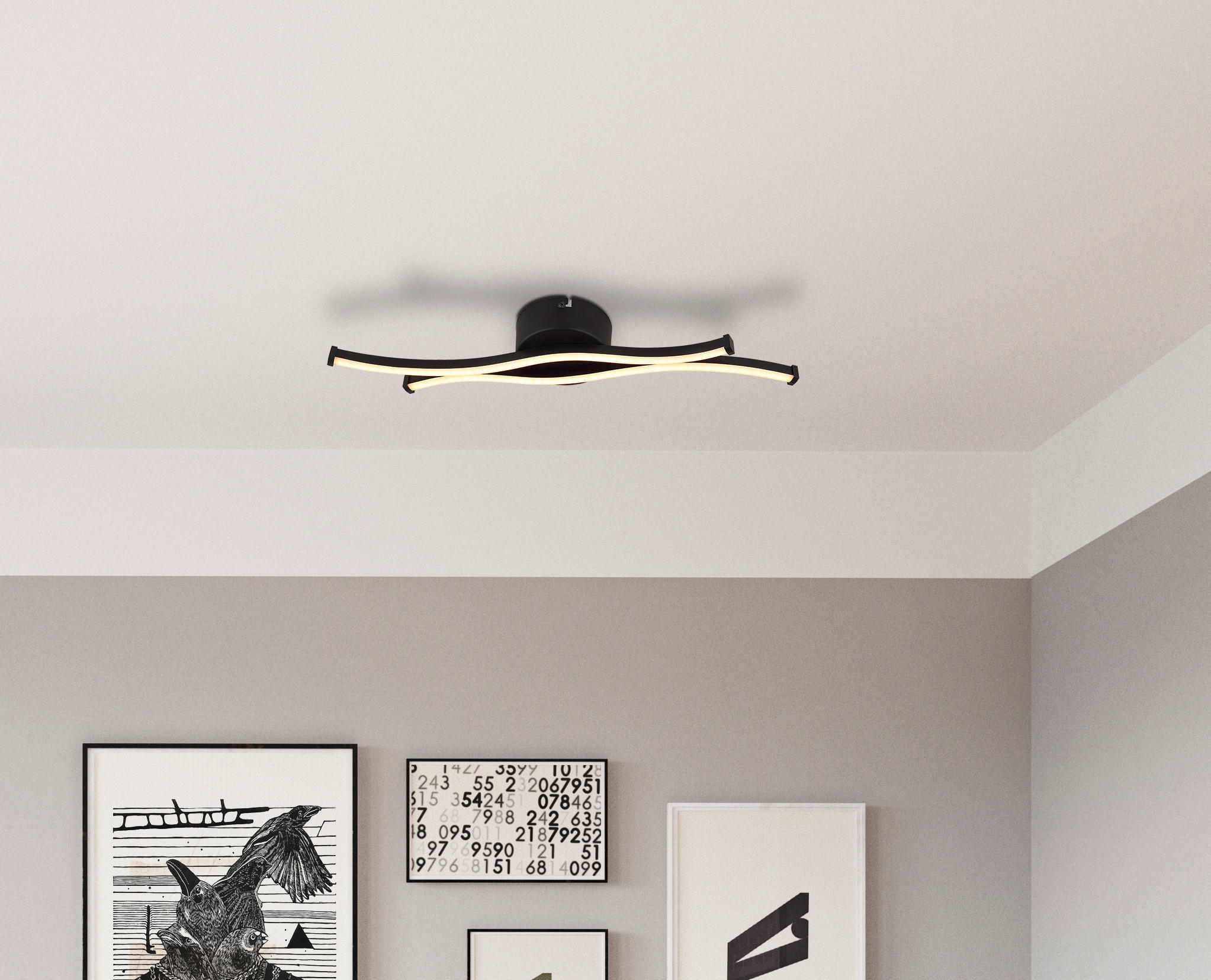 LED-DECKENLEUCHTE    47,6/10/5,6 cm  - Opal/Schwarz, Design, Kunststoff/Metall (47,6/10/5,6cm) - Globo