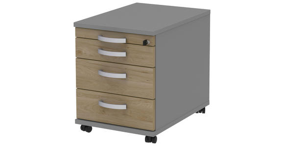 ROLLCONTAINER Grau, Eichefarben, Alufarben - Eichefarben/Alufarben, KONVENTIONELL, Holzwerkstoff/Metall (42,7/54,4/60cm) - Moderano