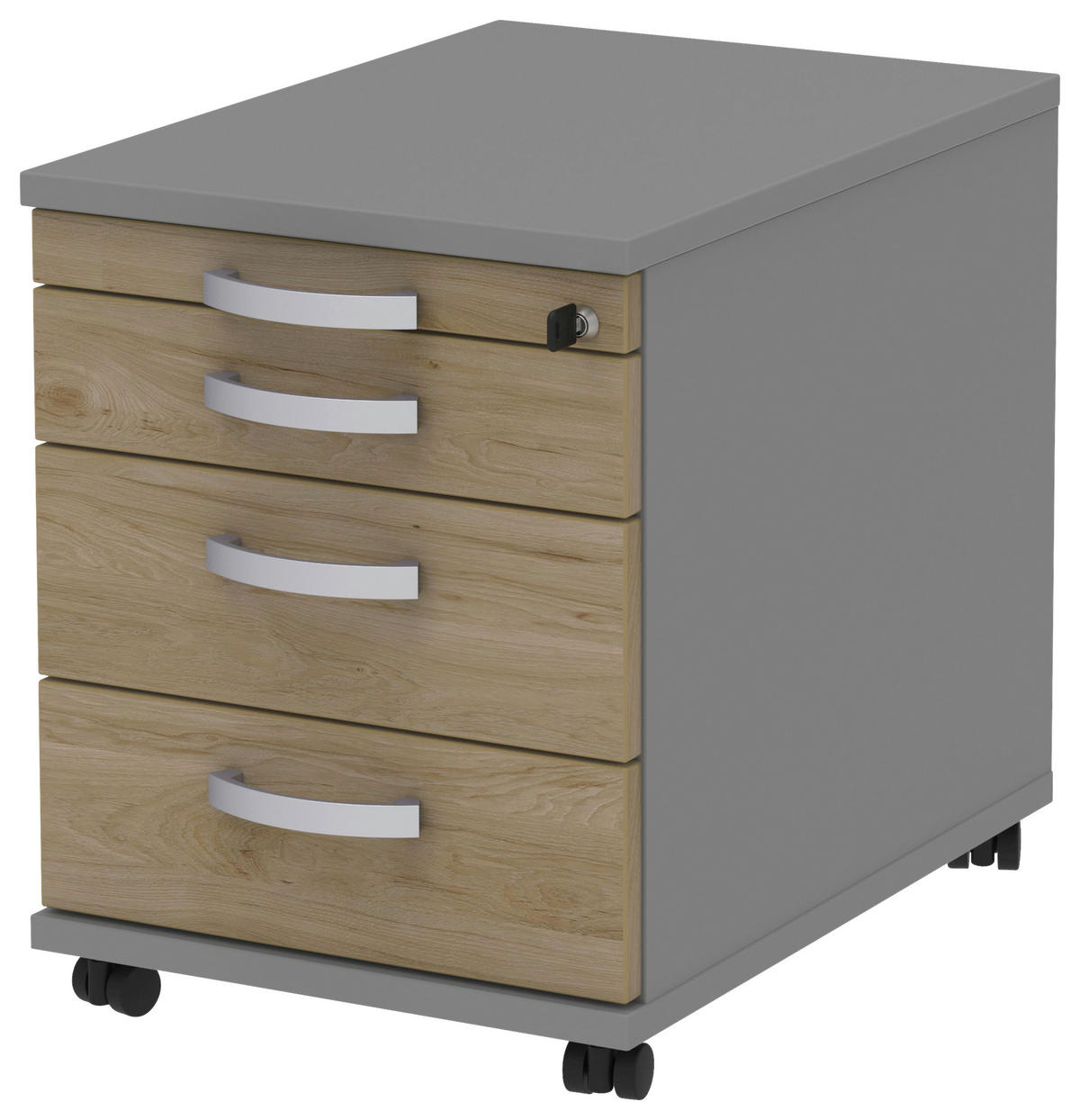 ROLLCONTAINER 42,7/54,4/60 cm  - Eichefarben/Alufarben, Konventionell, Holzwerkstoff/Metall (42,7/54,4/60cm) - Moderano