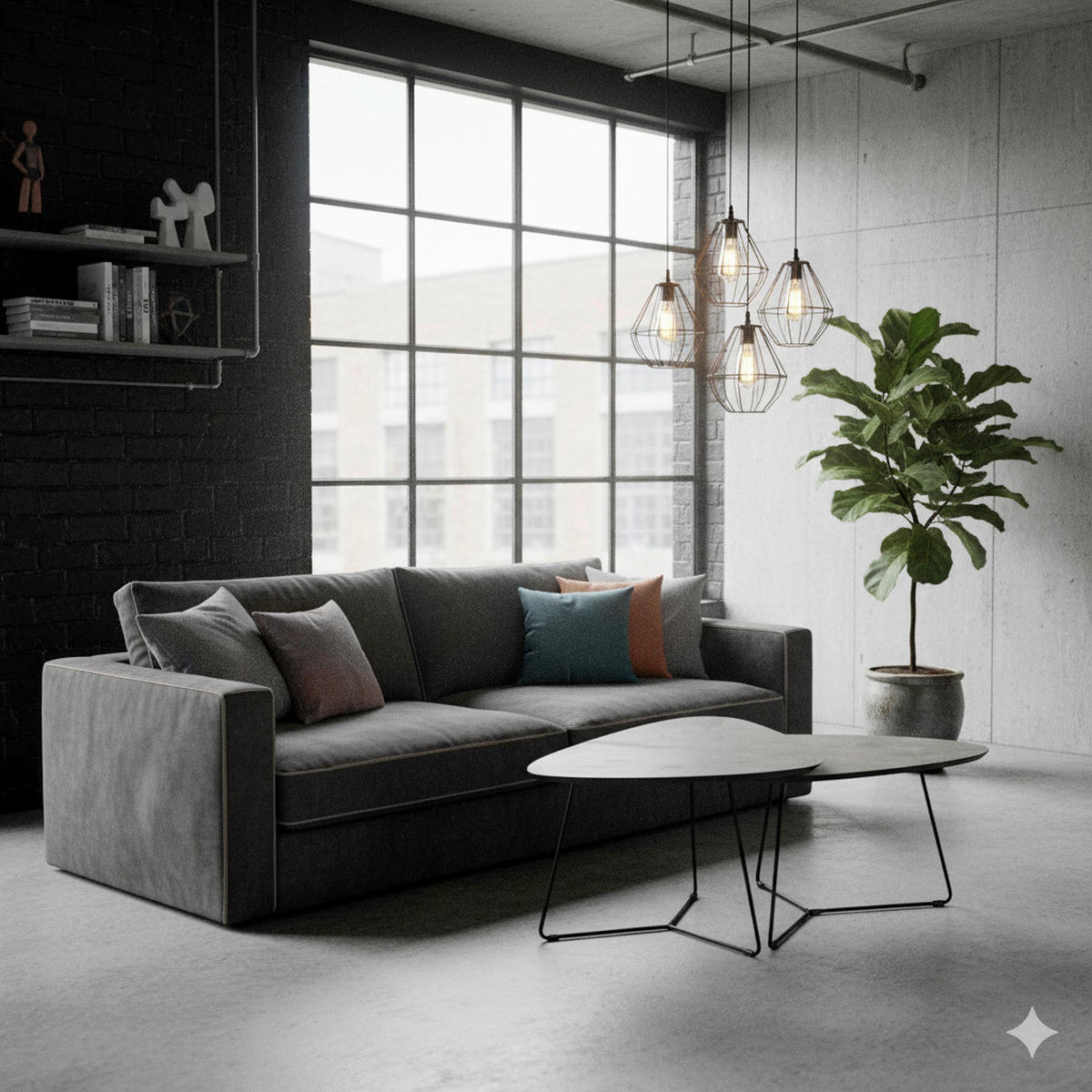 COUCHTISCH 59/87/43 cm wellenförmig Dunkelgrau  - Dunkelgrau/Schwarz, Design, Holzwerkstoff/Metall (59/87/43cm) - Livetastic