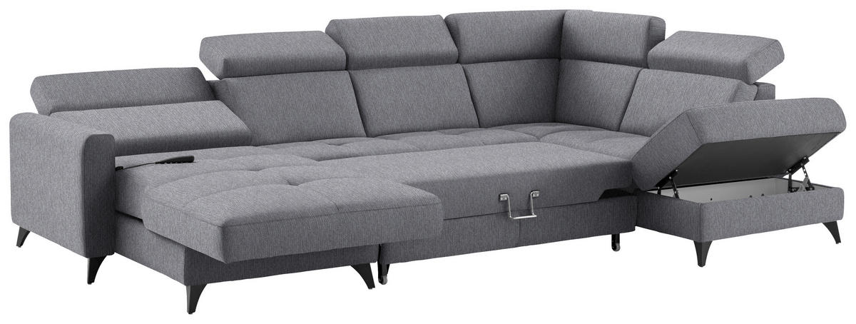 WOHNLANDSCHAFT Flachgewebe Grau  - Schwarz/Grau, Konventionell, Textil/Metall (174/333/215cm) - Beldomo System