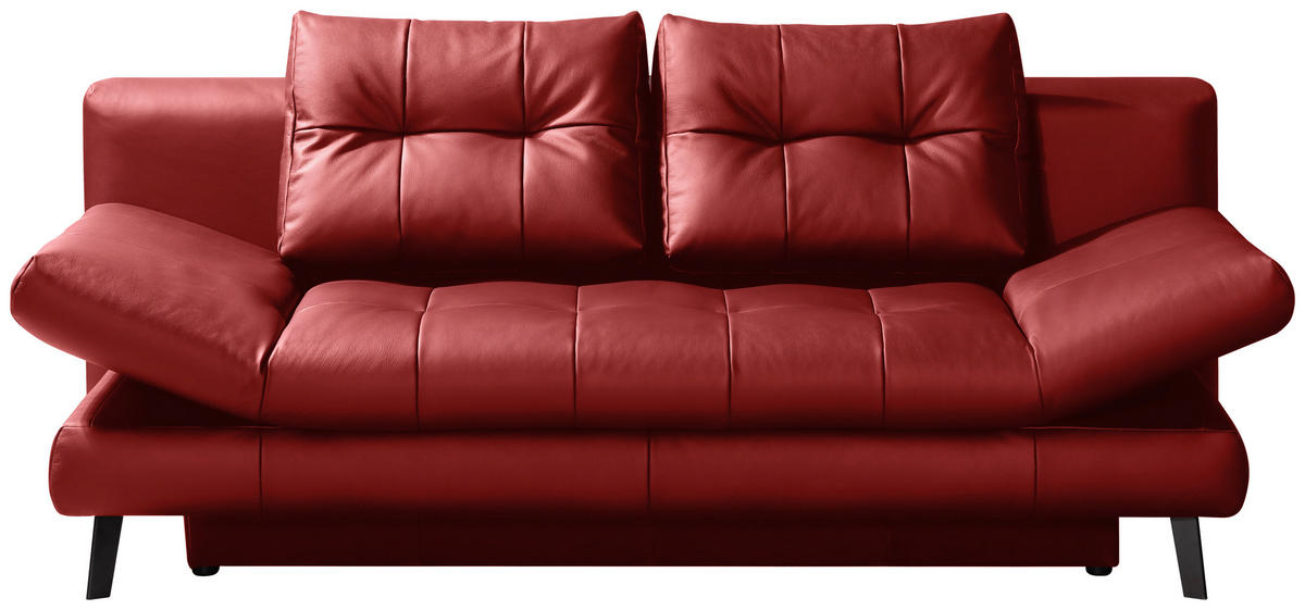 SCHLAFSOFA in Echtleder Rot  - Rot/Schwarz, Design, Leder/Metall (209/94/94cm) - Novel