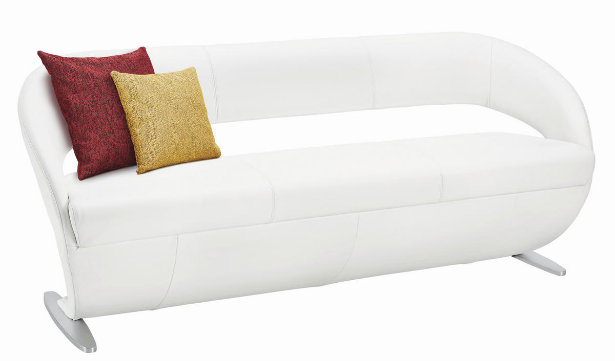 SITZBANK in Metall, Leder Weiß, Edelstahlfarben  - Edelstahlfarben/Weiß, Design, Leder/Metall (204/83/68cm) - Moderano