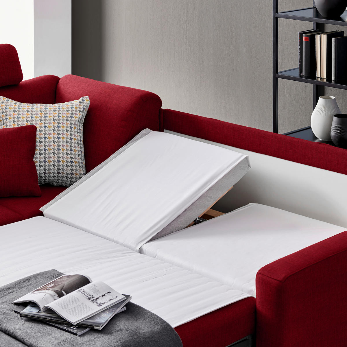 ECKSOFA in Chenille Rot  208/227 cm  - Rot/Alufarben, KONVENTIONELL, Textil/Metall (208/227cm) - Sedda