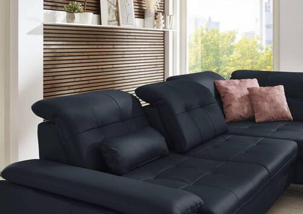 ECKSOFA in Echtleder Dunkelblau  - Alufarben/Dunkelblau, Design, Leder/Metall (309/211cm) - Beldomo Speed