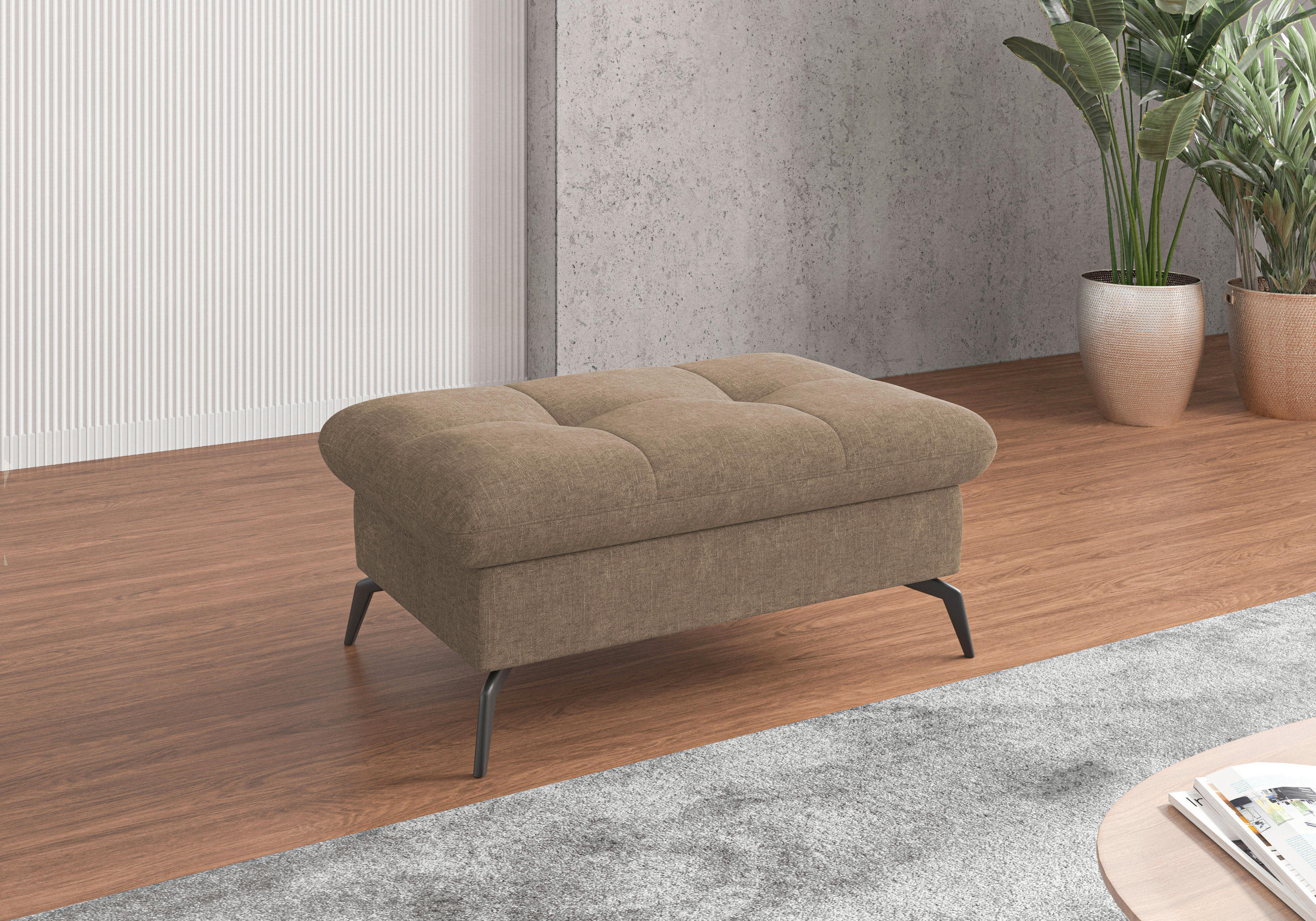HOCKER Flachgewebe Hellbraun  - Hellbraun/Schwarz, KONVENTIONELL, Textil/Metall (102/47/69cm) - Sit & More