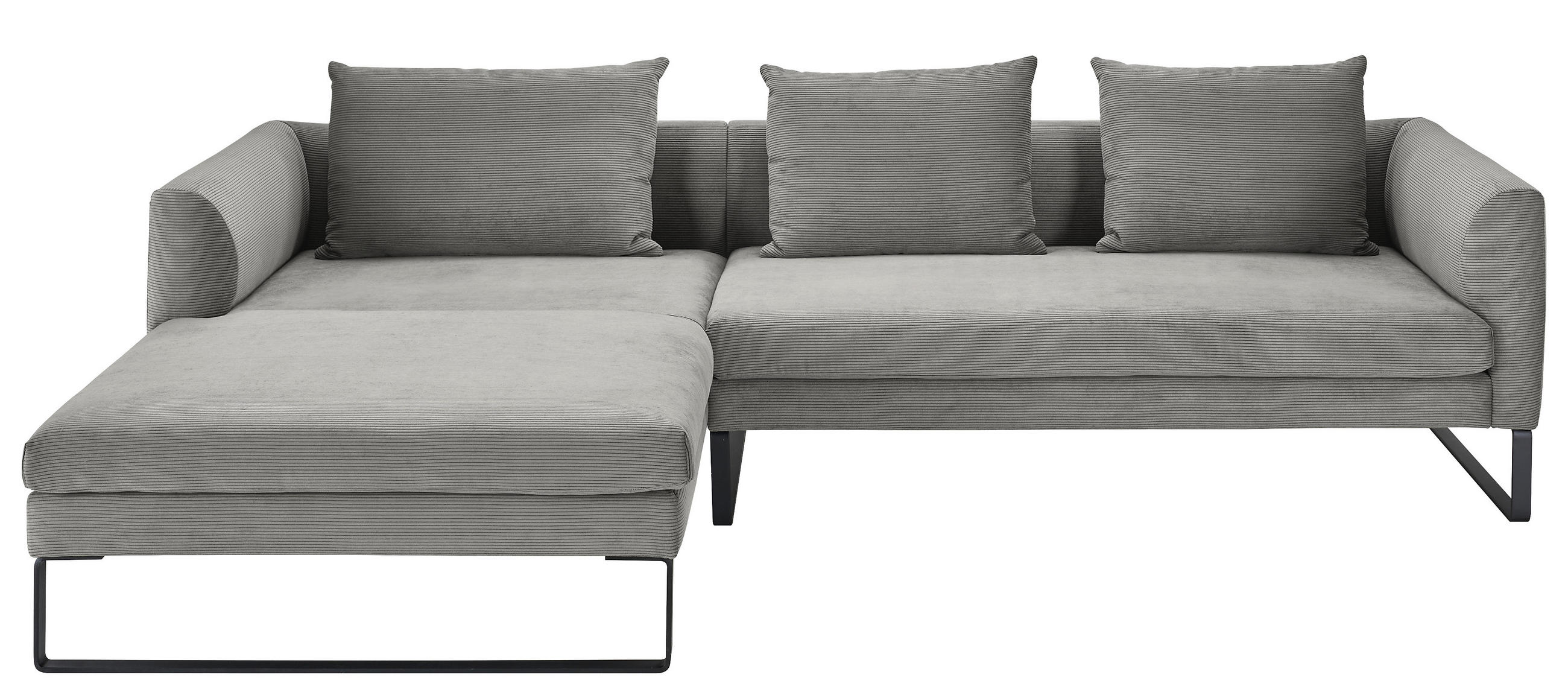 ECKSOFA in Cord Dunkelgrau  - Dunkelgrau/Schwarz, Konventionell, Textil/Metall (178/284cm) - Hom`in