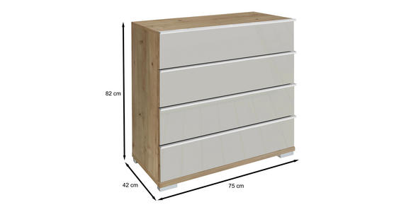 KOMMODE 75/82/42 cm  - Chromfarben/Eiche Bianco, Basics, Glas/Holzwerkstoff (75/82/42cm) - Venda