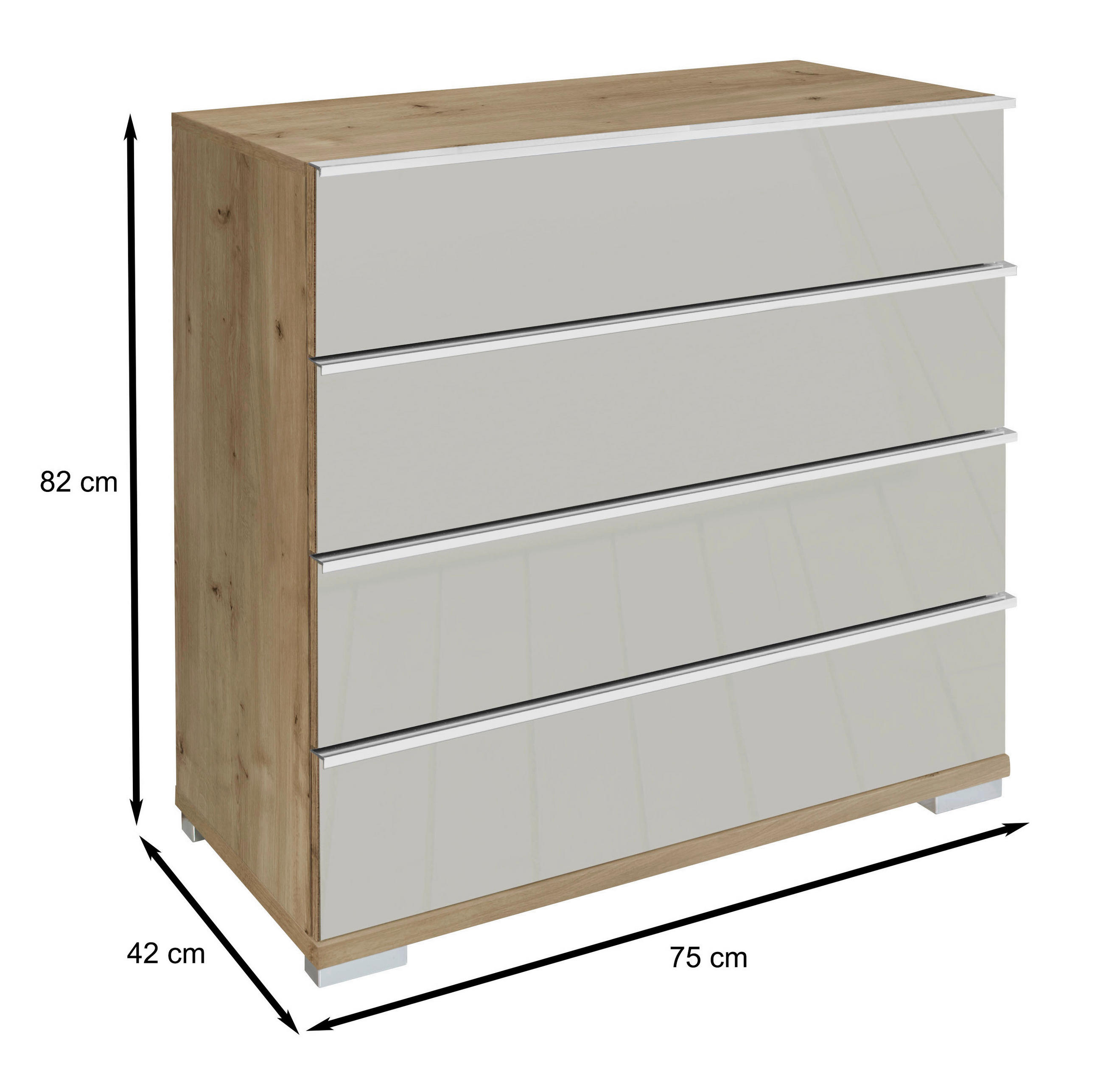 Thumbnail - Venda Kommode, Champagner, Eiche Bianco, Metall, 4 Schubladen, 75x82x42 cm, Goldenes M, Made in Germany, Typenauswahl, B...