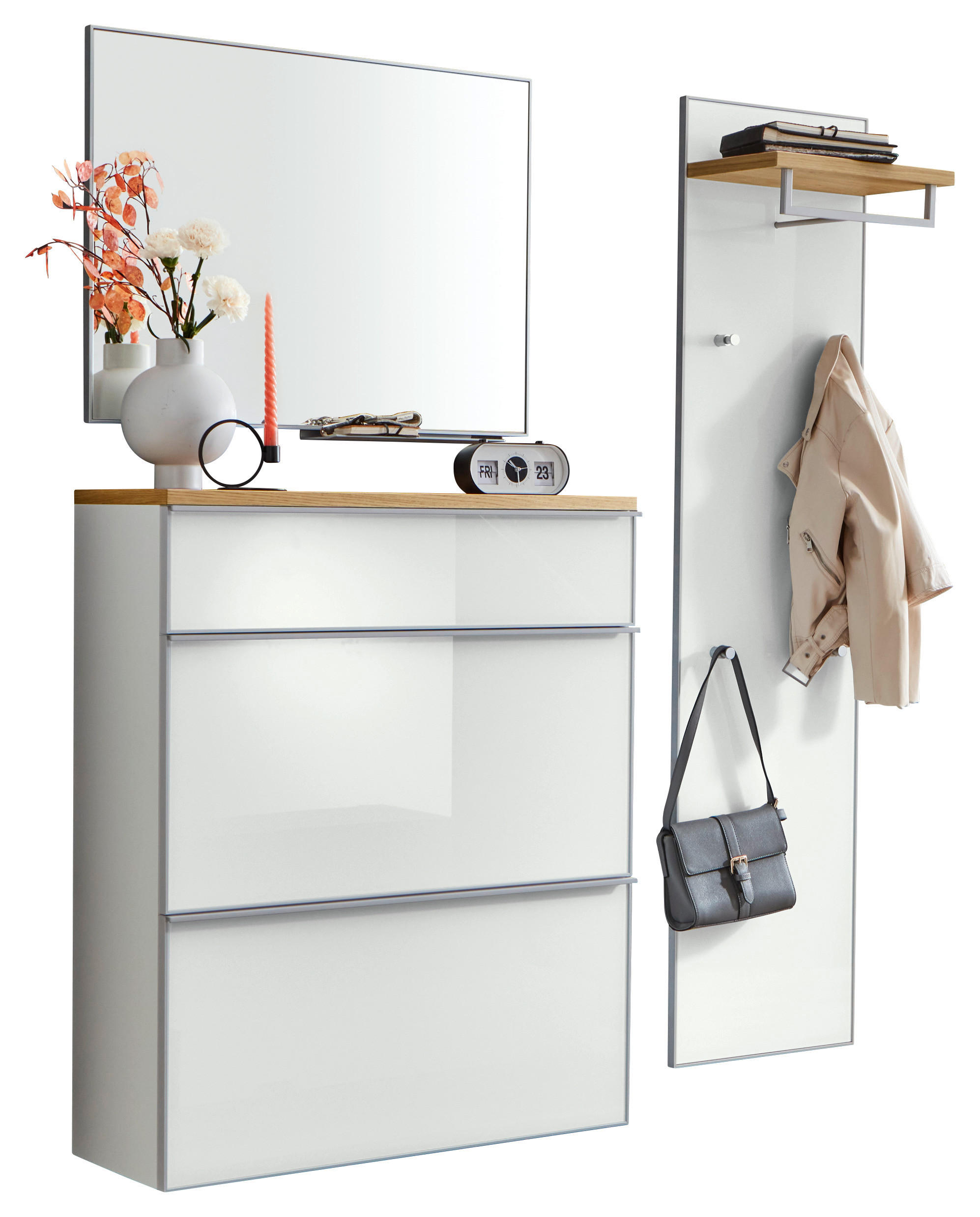 GARDEROBE 4-teilig  in 136/195/40 cm  - Alufarben/Weiß, Design, Glas/Holz (136/195/40cm)