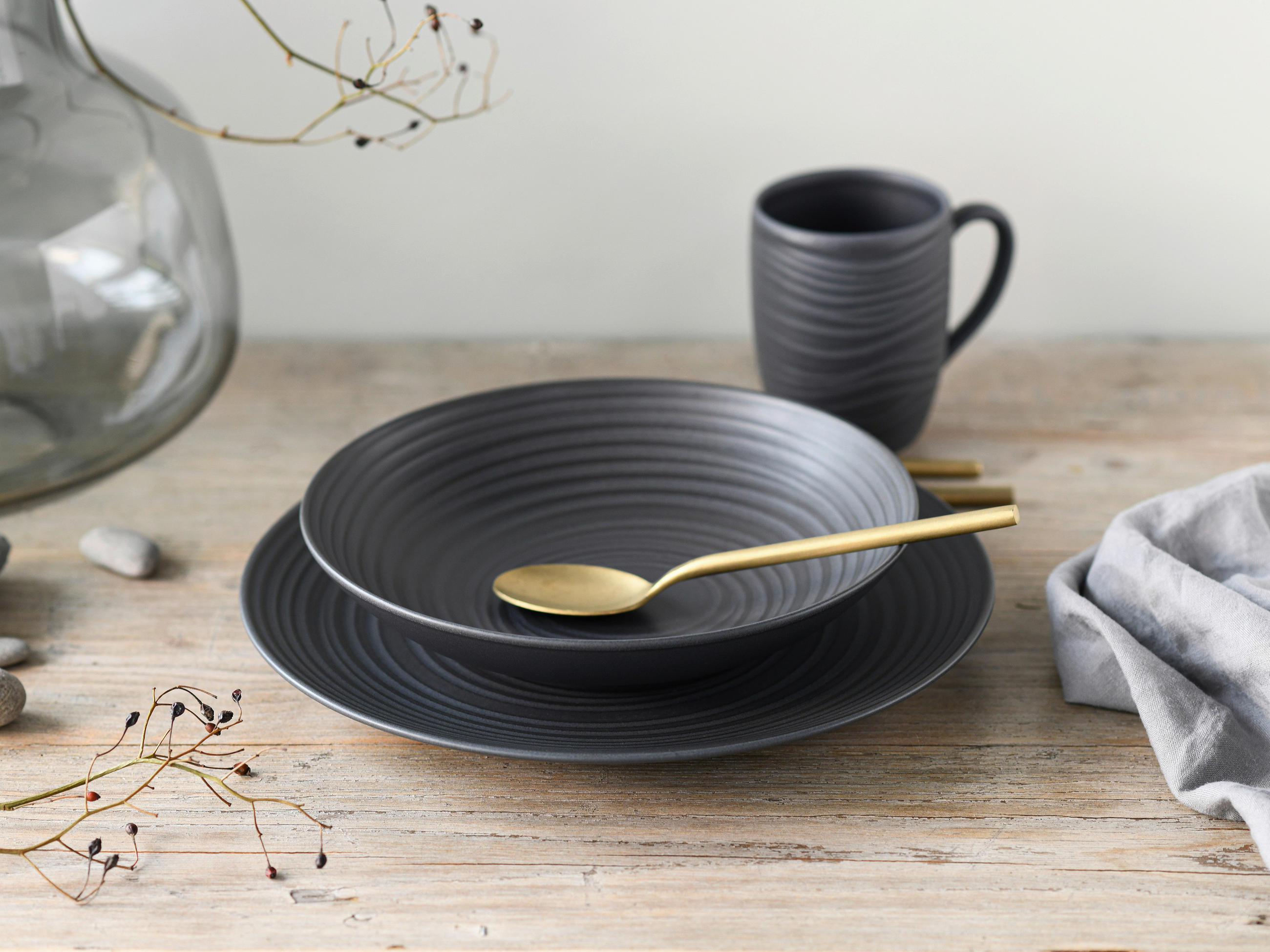 KAFFEEBECHERSET Lava Stone 6-teilig  - Dunkelgrau, Basics, Keramik - Creatable