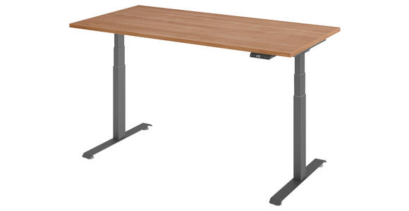 SCHREIBTISCH 160/80/64,5-129,5 cm Graphitfarben, Nussbaumfarben höhenverstellbar  - Nussbaumfarben/Graphitfarben, KONVENTIONELL, Holzwerkstoff/Metall (160/80/64,5-129,5cm) - Venda