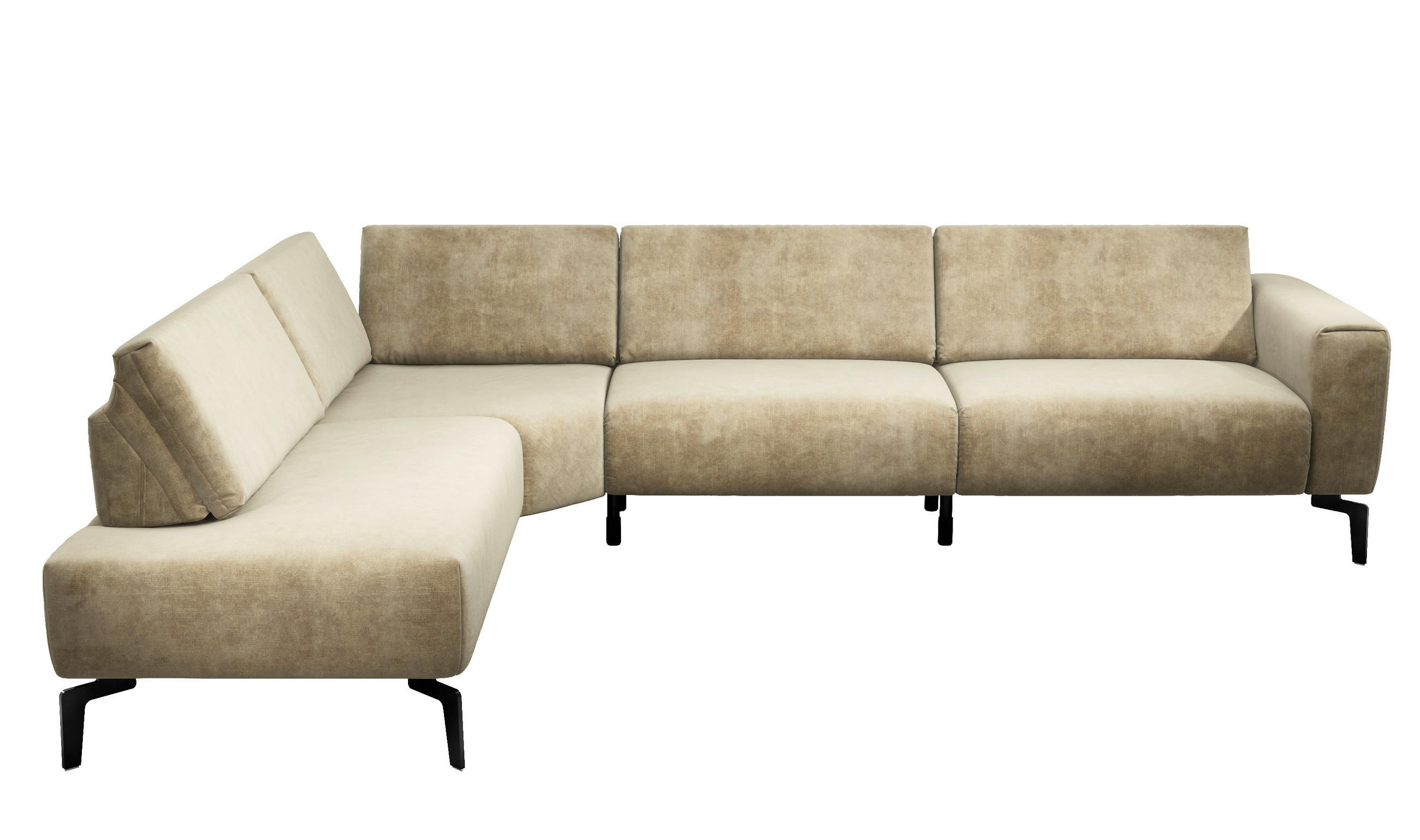 ECKSOFA Cosy Sandfarben Samt  - Sandfarben/Schwarz, Design, Textil/Metall (213/296cm) - SENSOO