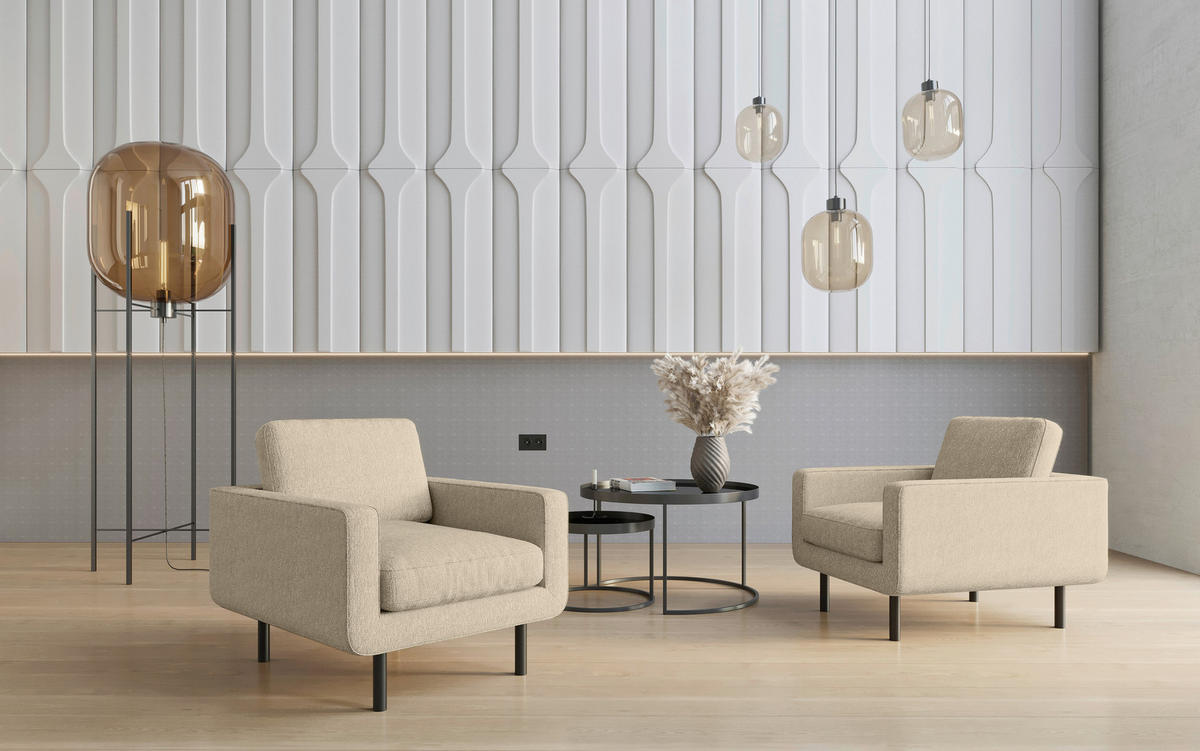 SESSEL in Flachgewebe Beige  - Beige/Schwarz, Design, Textil/Metall (70/80/92cm) - Livetastic