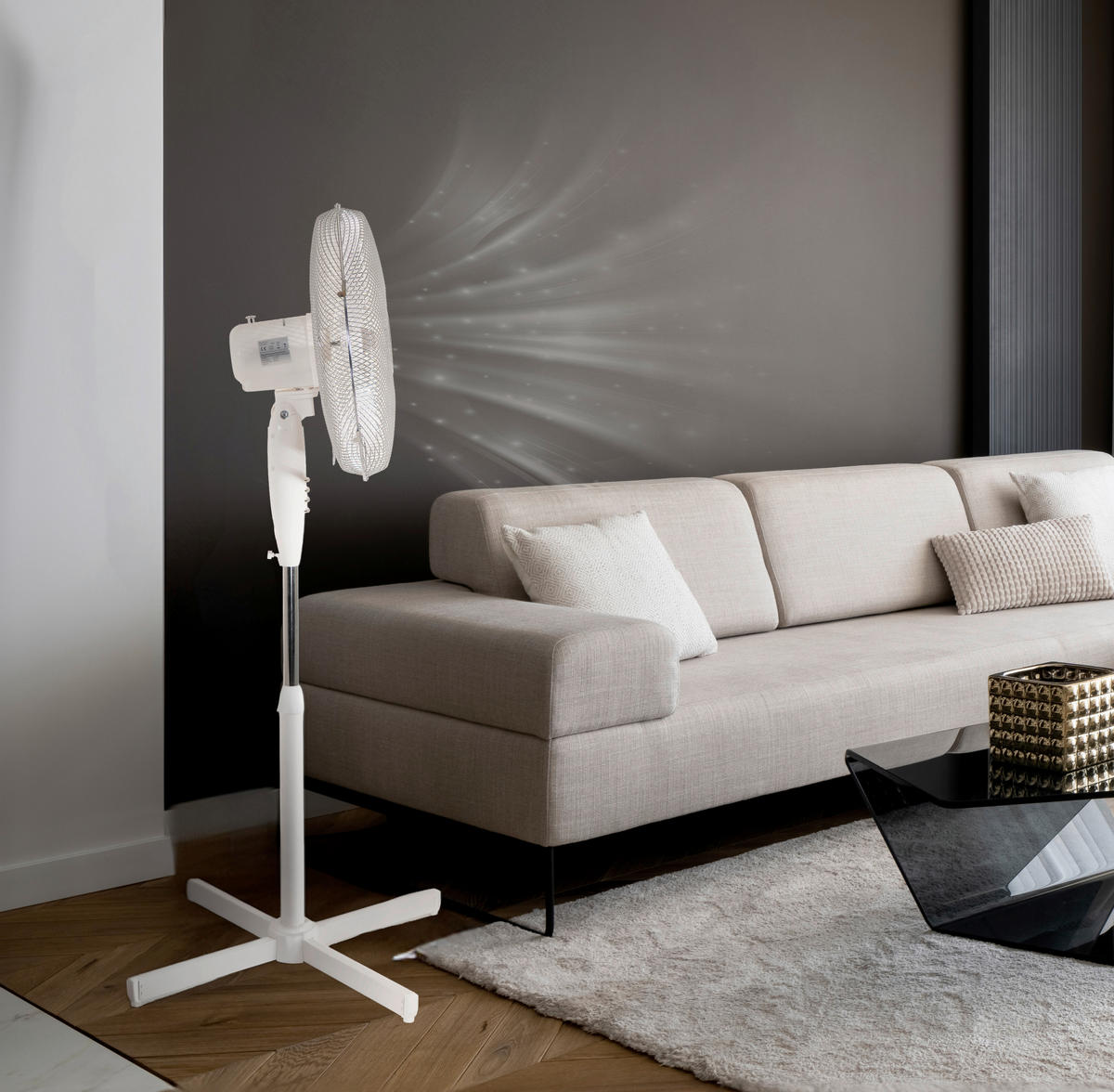 STANDVENTILATOR - Weiß, Basics, Kunststoff/Metall (58/58/116cm) - Globo