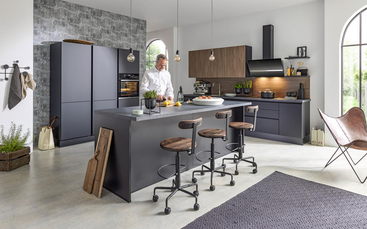 EINBAUKÜCHE   - Schwarz, Design, Holzwerkstoff - Novel