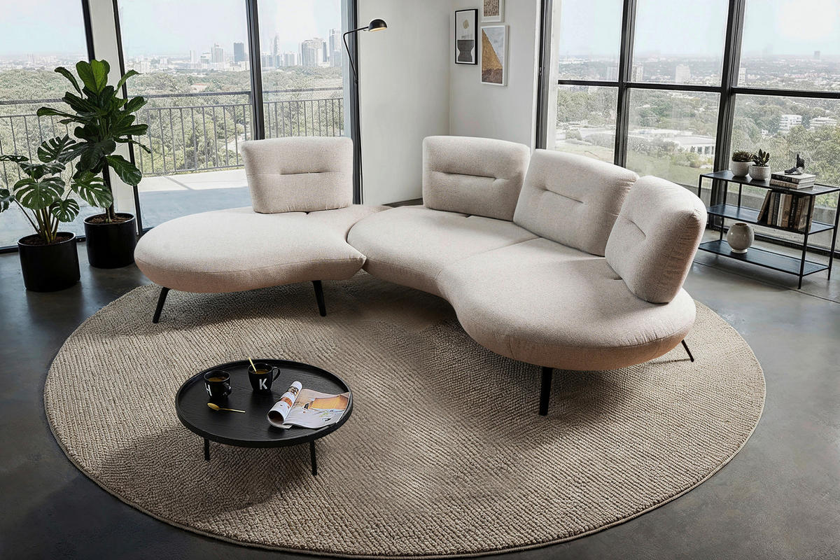 BIGSOFA Flachgewebe Beige  - Beige/Schwarz, Design, Textil/Metall (456/93/138cm) - Moderano