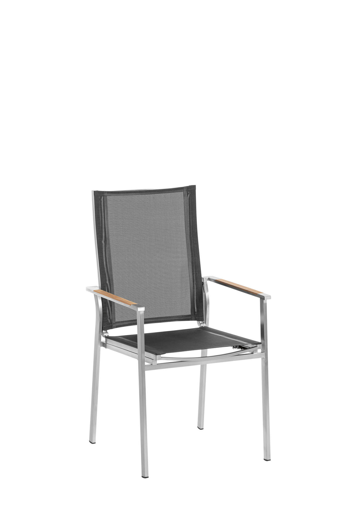 STAPELSESSEL Edelstahl Schwarz, Edelstahlfarben, Teakfarben  - Edelstahlfarben/Schwarz, Design, Holz/Textil (57/100/62,5cm)