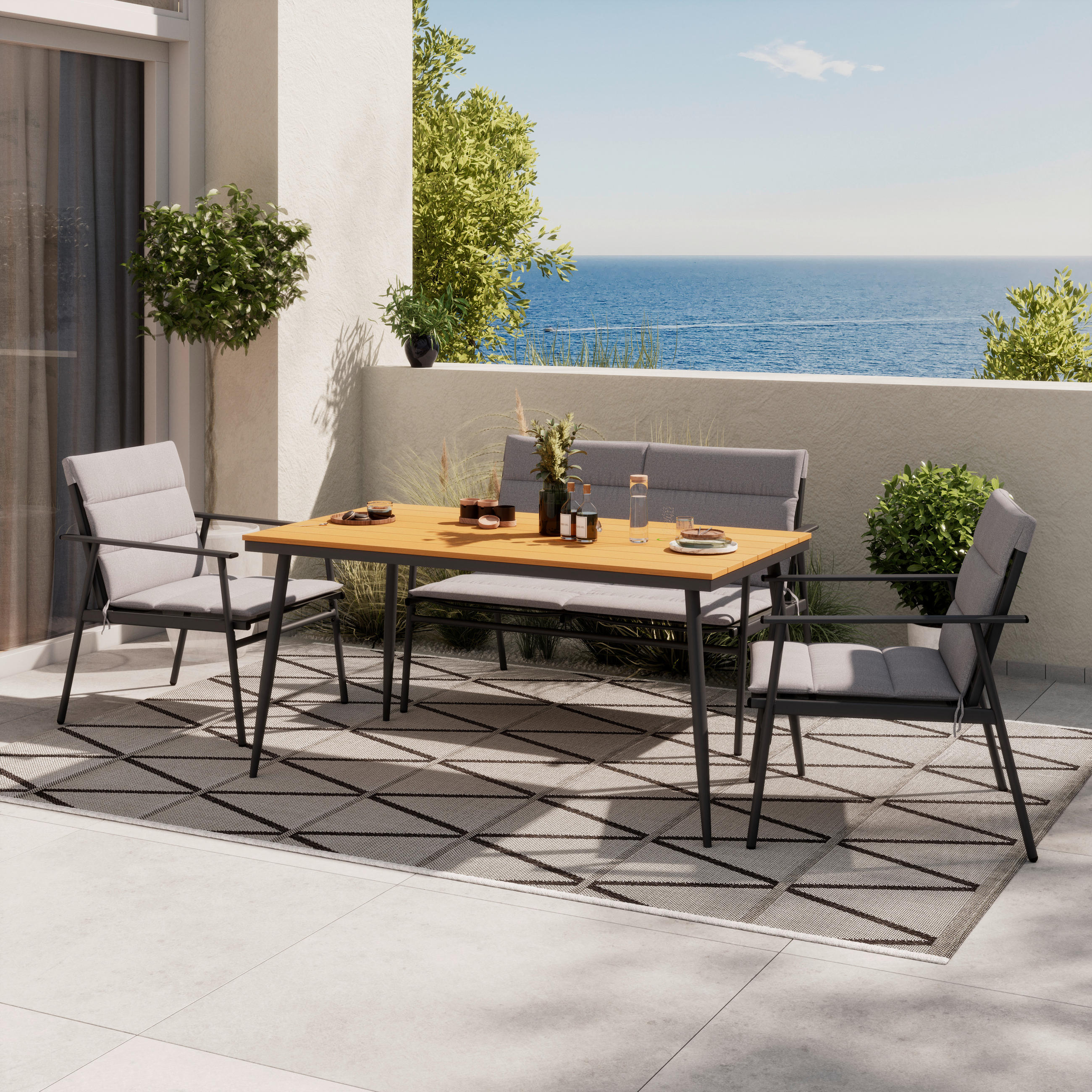 SET MOBILIER DE GRĂDINĂ 7 piese  - gri închis/culoare natur, Lifestyle, plastic/metal (63,5/82/70cm) - Ambia Garden