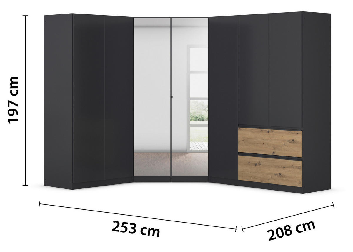 ECKKLEIDERSCHRANK 208/197/253 cm  - Chromfarben/Eiche Artisan, MODERN, Holzwerkstoff (208/197/253cm) - Rauch Möbel