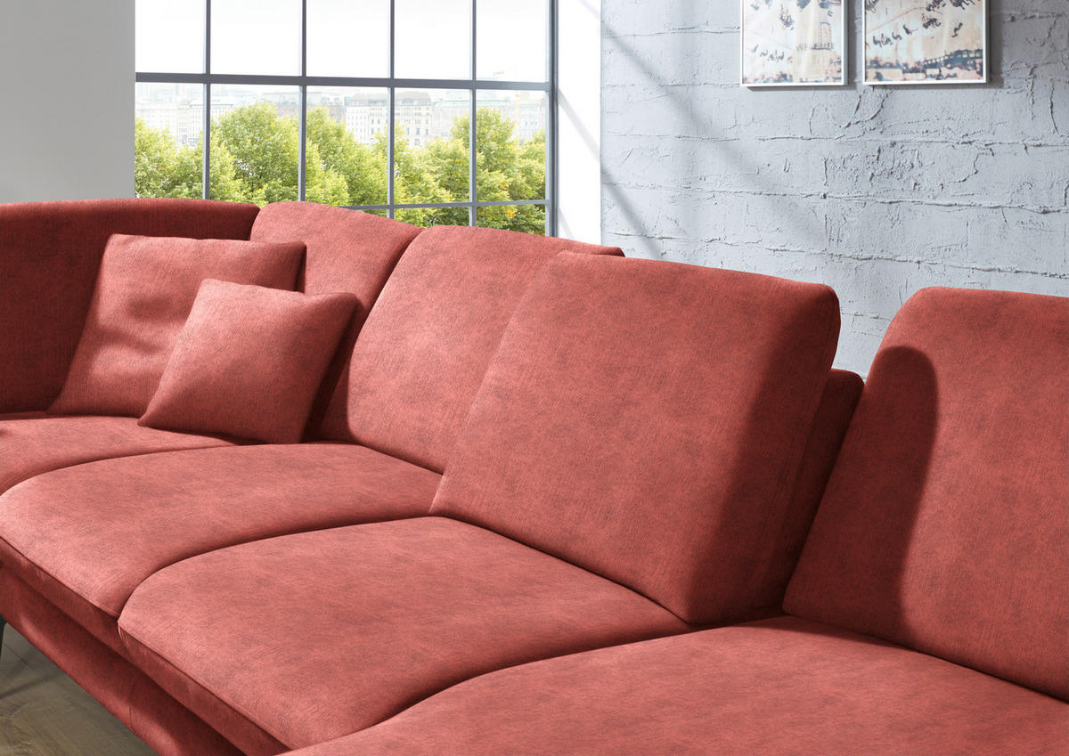 WOHNLANDSCHAFT in Velours Koralle  - Koralle/Schwarz, Design, Textil/Metall (208/344/180cm) - Dieter Knoll