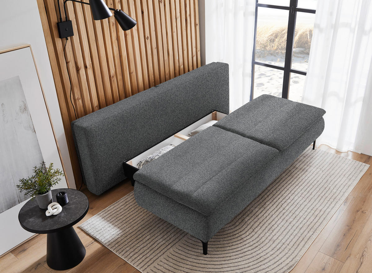 BOXSPRINGSOFA in Webstoff Dunkelgrau  - Dunkelgrau/Schwarz, Konventionell, Textil/Metall (204/93/100cm) - Livetastic