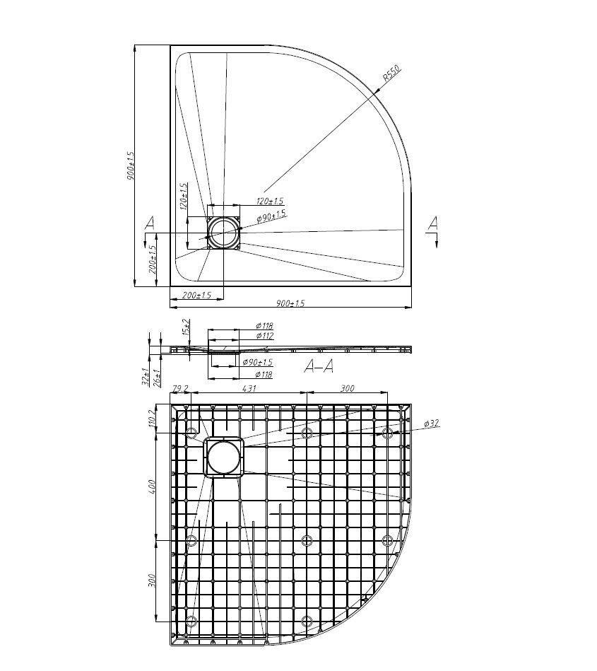 DUSCHTASSE Weiß   - Weiß, KONVENTIONELL, Kunststoff (90/2,6/90cm) - Sanotechnik