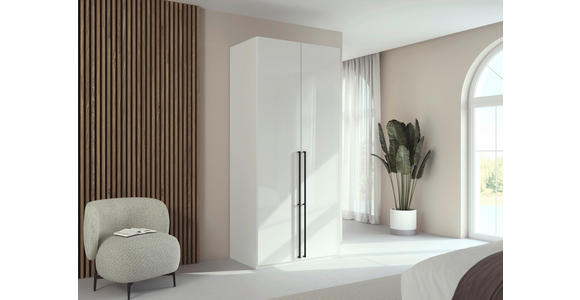 DREHTÜRENSCHRANK 101/235/61 cm,  in Weiß, Weiß Hochglanz, 2-türig  - Weiß Hochglanz/Schwarz, Basics, Holzwerkstoff/Metall (101/235/61cm) - Novel