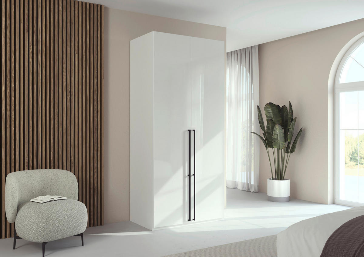 DREHTÜRENSCHRANK 101/235/61 cm,  in Weiß, Weiß Hochglanz, 2-türig  - Weiß Hochglanz/Schwarz, Basics, Holzwerkstoff/Metall (101/235/61cm) - Novel