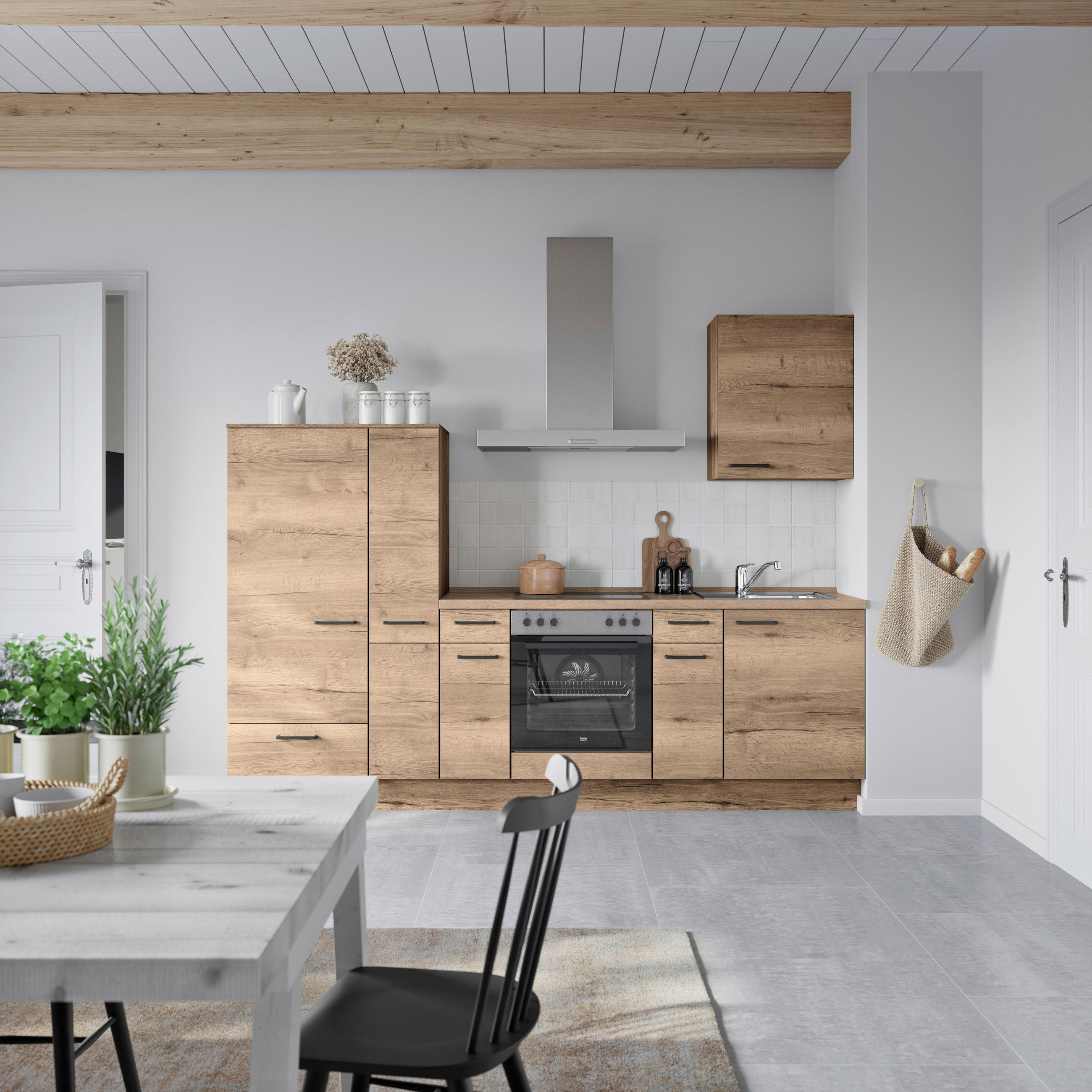 KÜCHENBLOCK 270 cm   in Eiche dunkel  - Eiche dunkel/Eichefarben, MODERN, Holzwerkstoff/Metall (270cm) - Nobilia