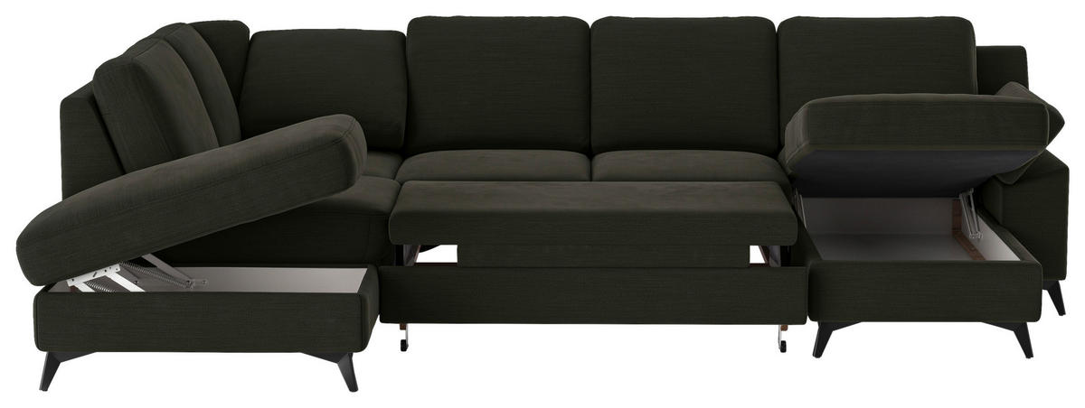 WOHNLANDSCHAFT in Flachgewebe Dunkelgrün  - Dunkelgrün/Schwarz, KONVENTIONELL, Textil/Metall (204/309/156cm) - Cotta