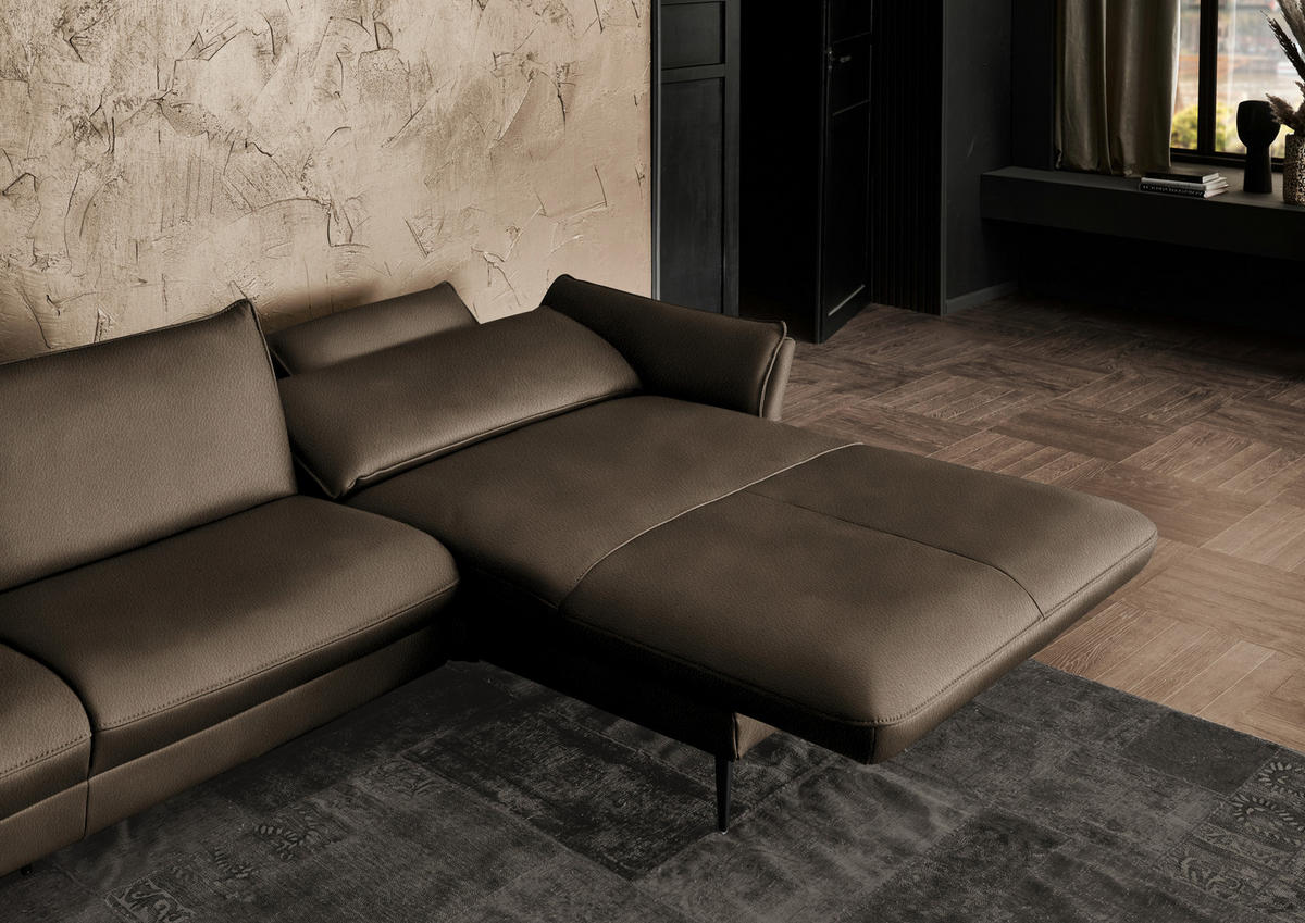ECKSOFA in Echtleder Dunkelbraun  - Dunkelbraun/Schwarz, Design, Leder/Metall (334/172cm) - Hukla