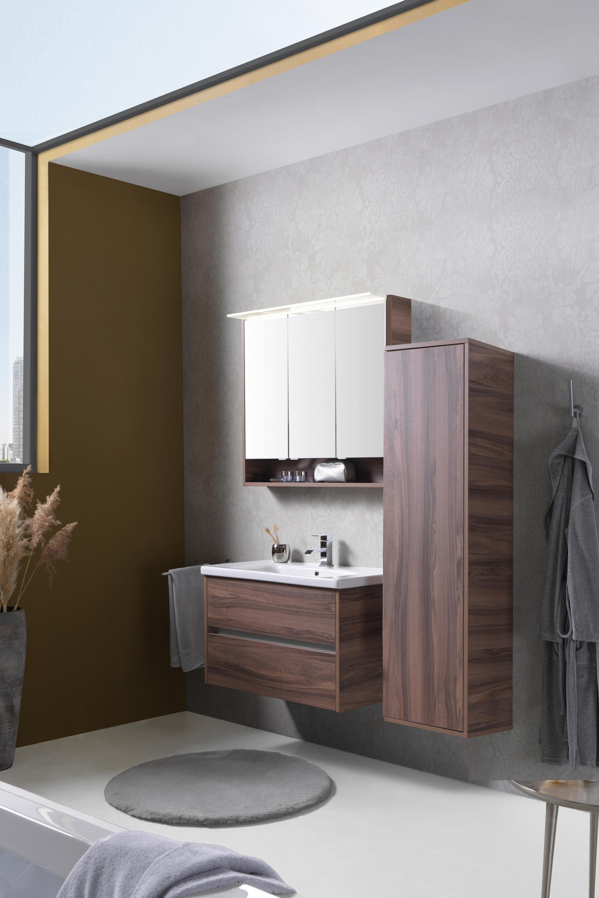 SPIEGELSCHRANK 93,2/82,2/23,1 cm  - Chromfarben/Nussbaumfarben, Basics, Glas/Holzwerkstoff (93,2/82,2/23,1cm) - Voleo