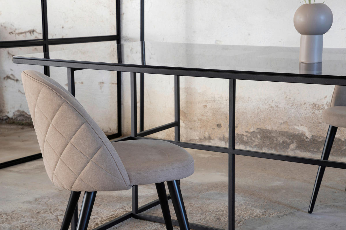 ESSTISCH in Metall, Glas 200/90/74 cm  - Schwarz, Design, Glas/Metall (200/90/74cm) - Livetastic