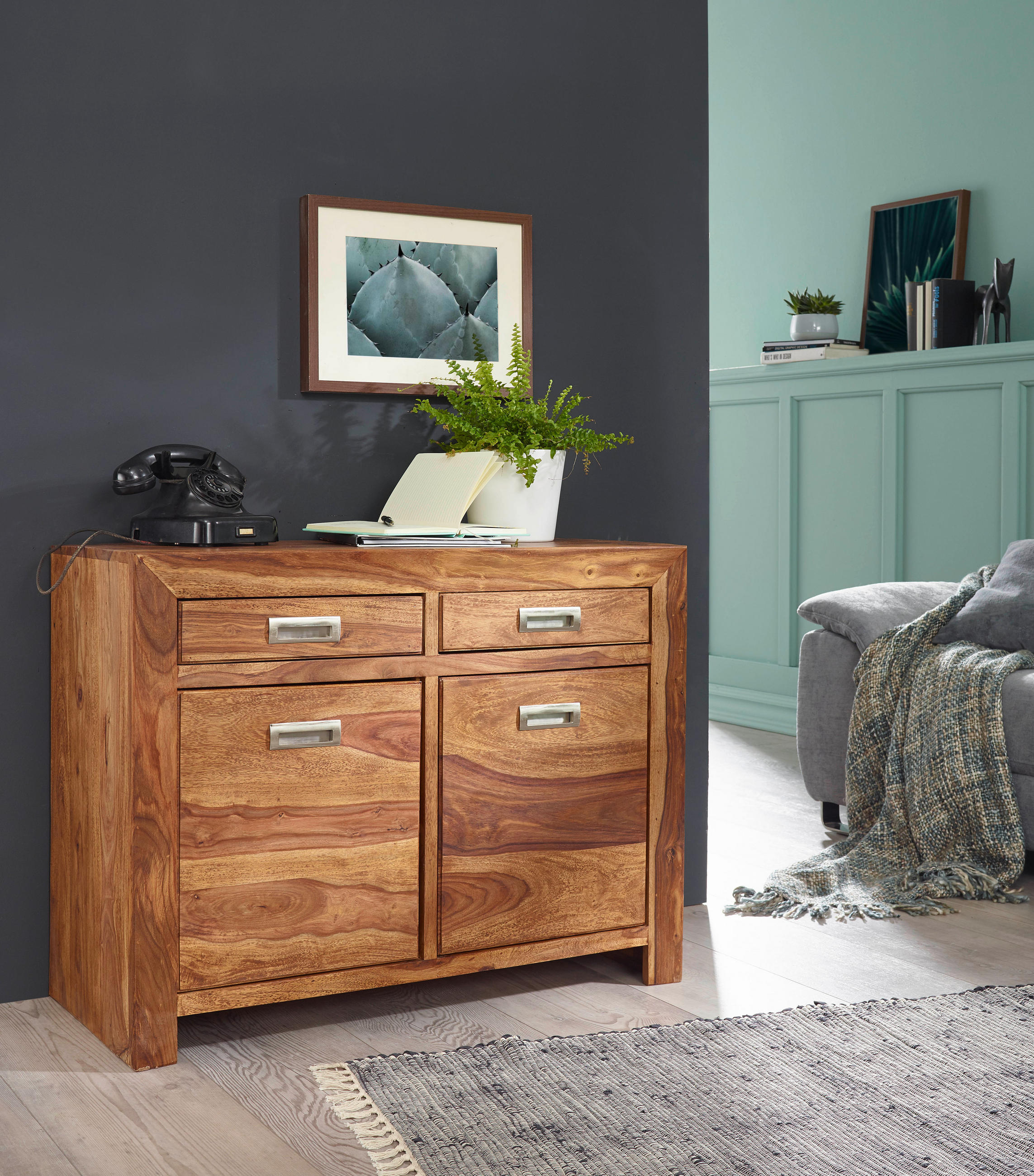 SIDEBOARD  in 90/70/40 cm  - Silberfarben/Sheeshamfarben, Design, Holz/Metall (90/70/40cm) - MID.YOU