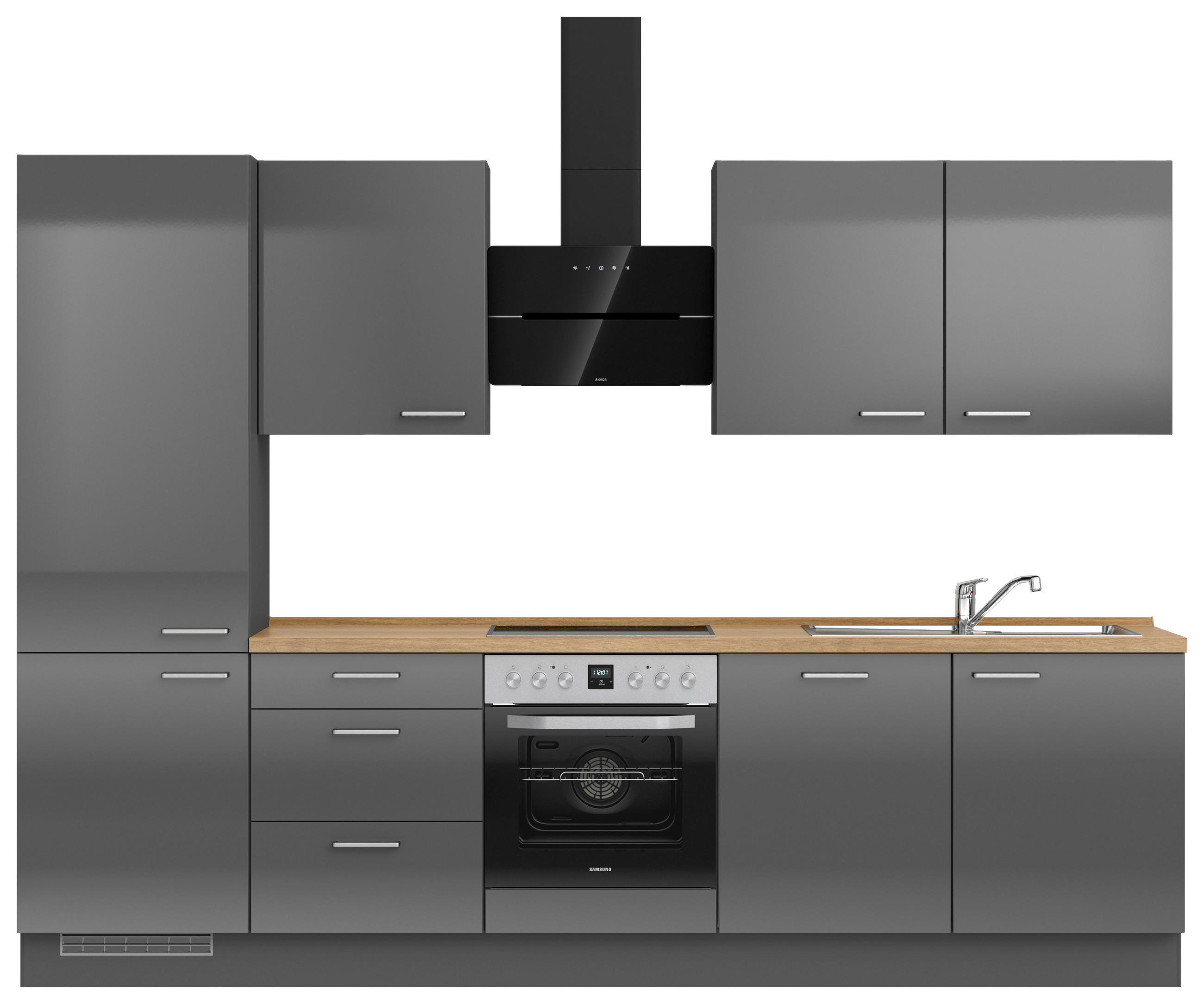 KÜCHENBLOCK 300 cm   in Eichefarben, Schieferfarben  - Schieferfarben/Edelstahlfarben, MODERN, Holzwerkstoff/Metall (300cm) - Nobilia